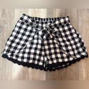 Justice Black White Gingham Tie Waist Shorts Girls Size 12 Lace Trim